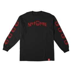 Spitfire Rough Scribble Bighead Long Sleeve shirt in black with red graphic prints down the sleeves.