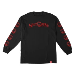 Spitfire Rough Scribble Bighead Long Sleeve shirt in black with red graphic prints down the sleeves.