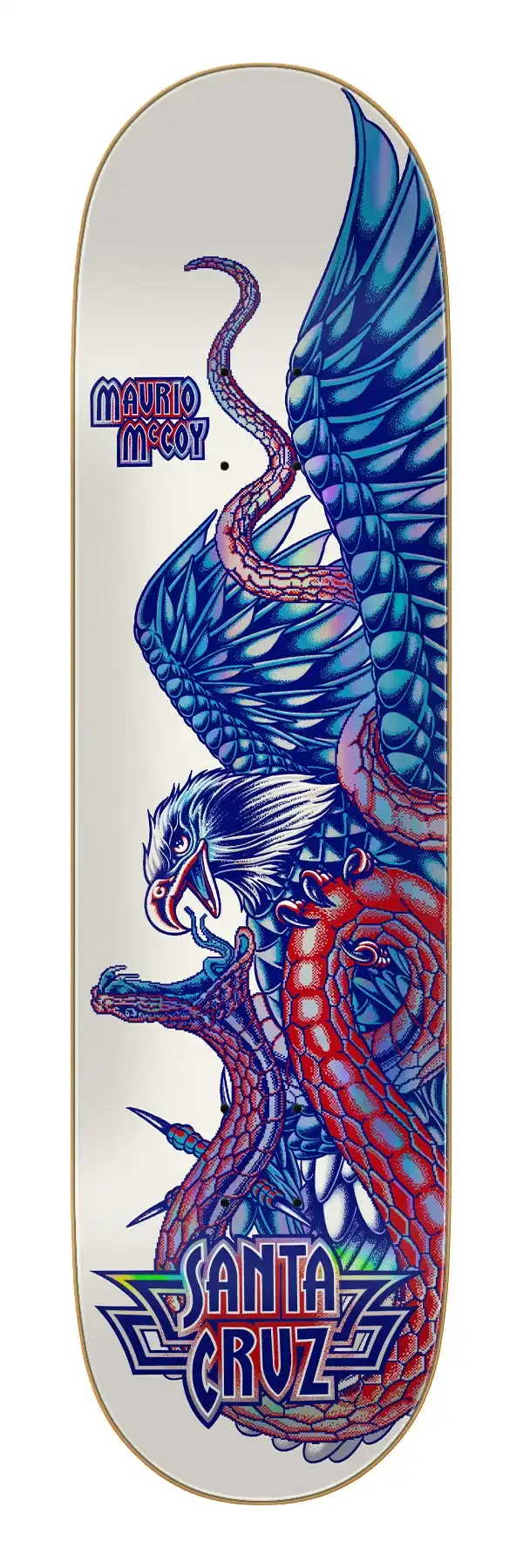 Santa Cruz 8.25 inch McCoy Battle VX Deck showing bottom graphic and wood grain top.