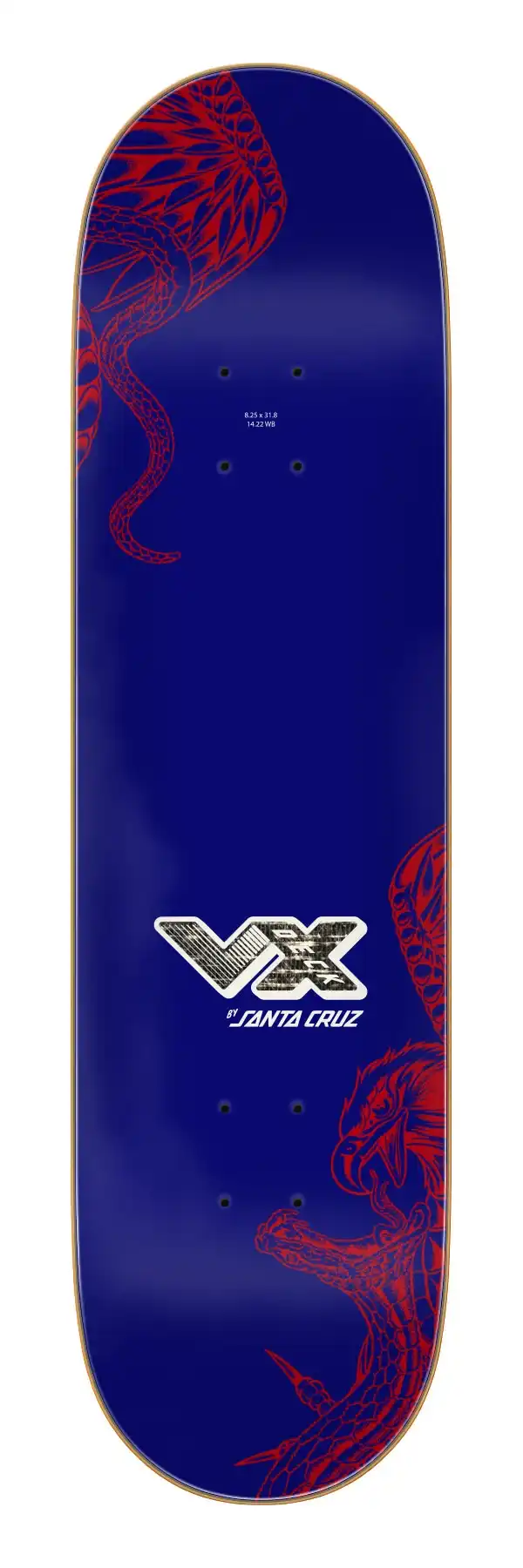 Santa Cruz 8.25 inch McCoy Battle VX Deck showing bottom graphic and wood grain top.
