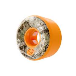 OJ 56mm 92a Realtree APX Keyframe Orange Wheels set of 4 showing camo graphic and orange urethane.