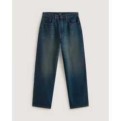 Vans Check 5 Baggy Denim Pants in Dirty Medium Indigo showing its wide-leg cut and vintage indigo wash.