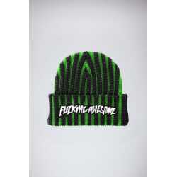 Fucking Awesome Reflective Stripe Beanie showing reflective crown band and embroidered cuff logo.