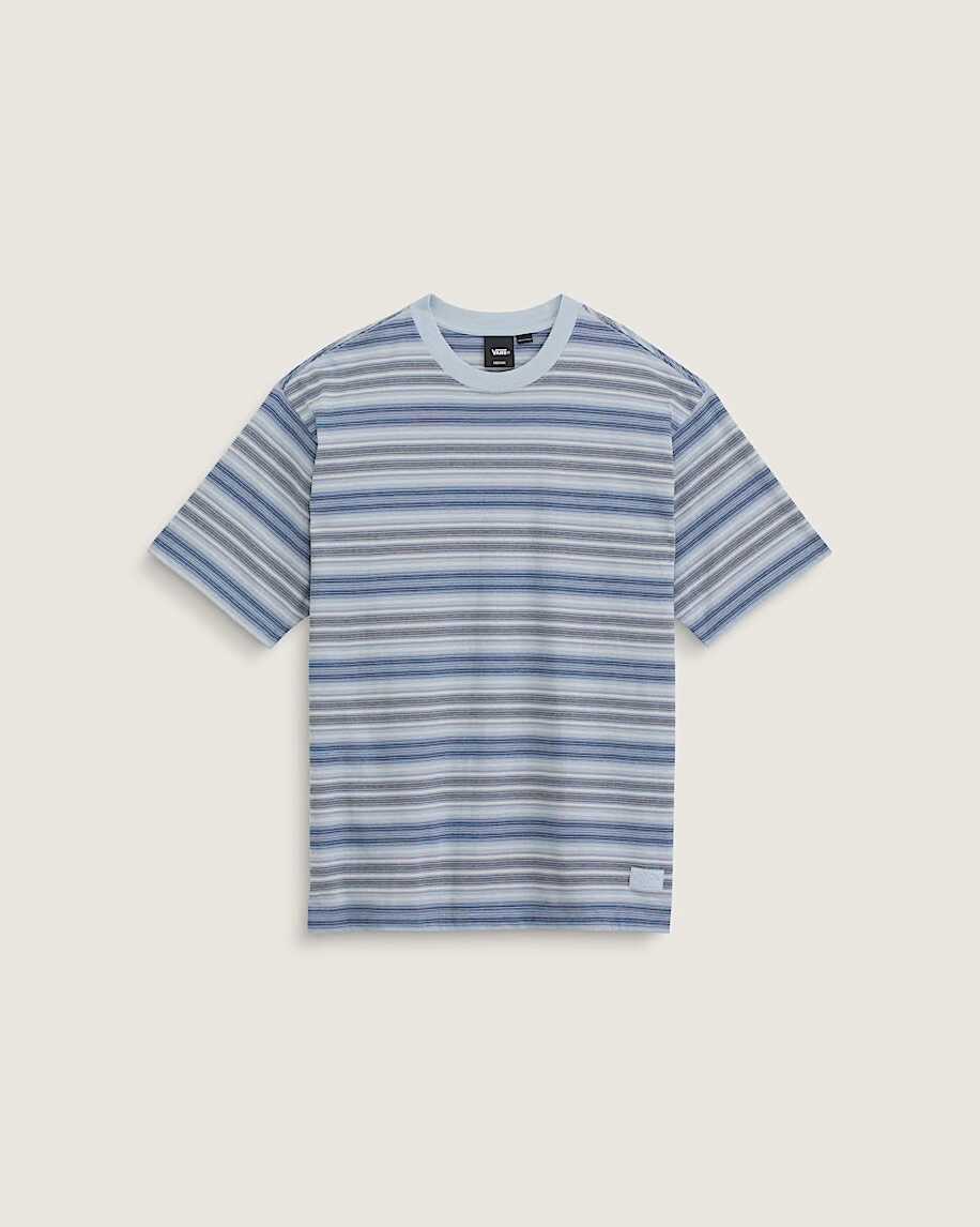 Vans Ringer Striped Knit Shirt in blue featuring horizontal stripes and contrast ringer collar trim.