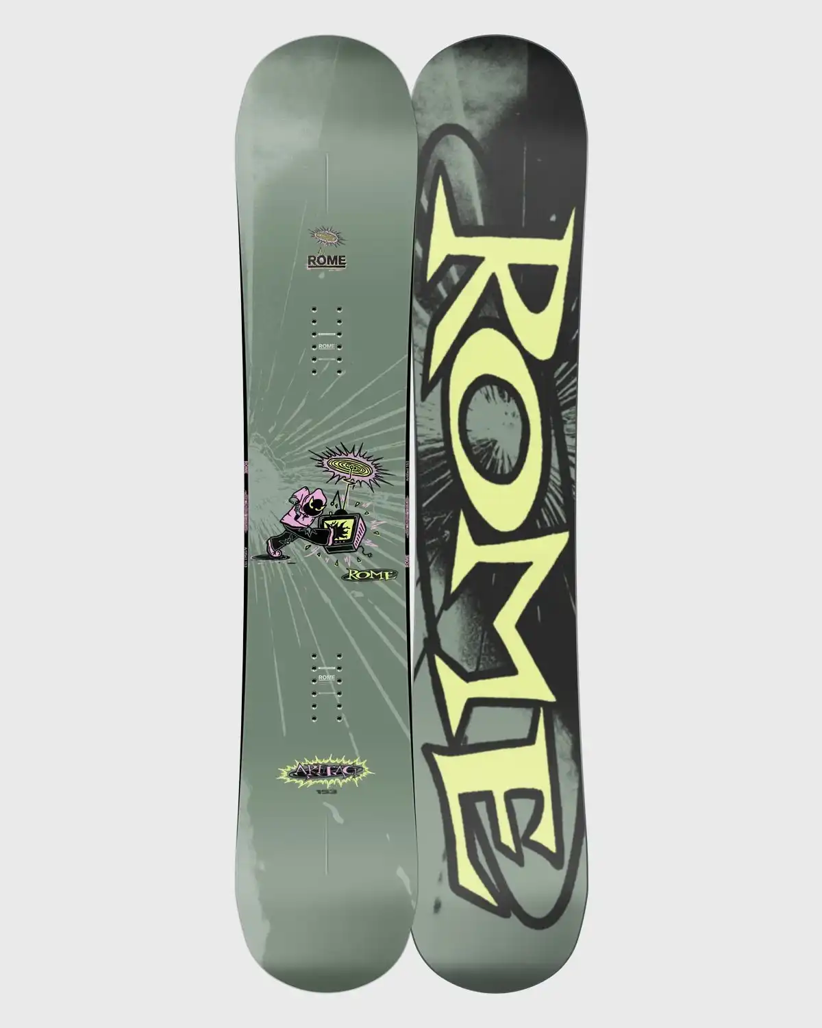 Rome Artifact Men's Snowboard 2026/27 model showing top sheet graphic and base design.