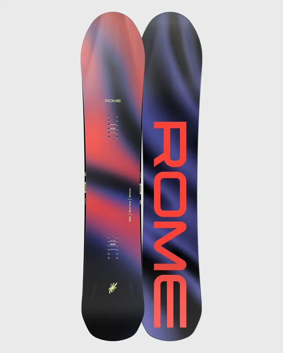 Rome Men's Ravine Snowboard 2026/27 model featuring directional 3D nose and top sheet design.