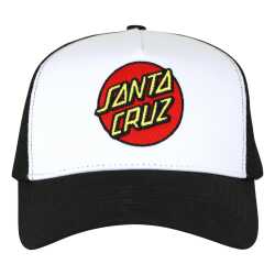 Santa Cruz Classic Dot Youth Mesh Trucker Hat in White and Black.