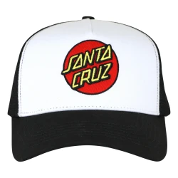 Santa Cruz Classic Dot Youth Mesh Trucker Hat in White and Black.