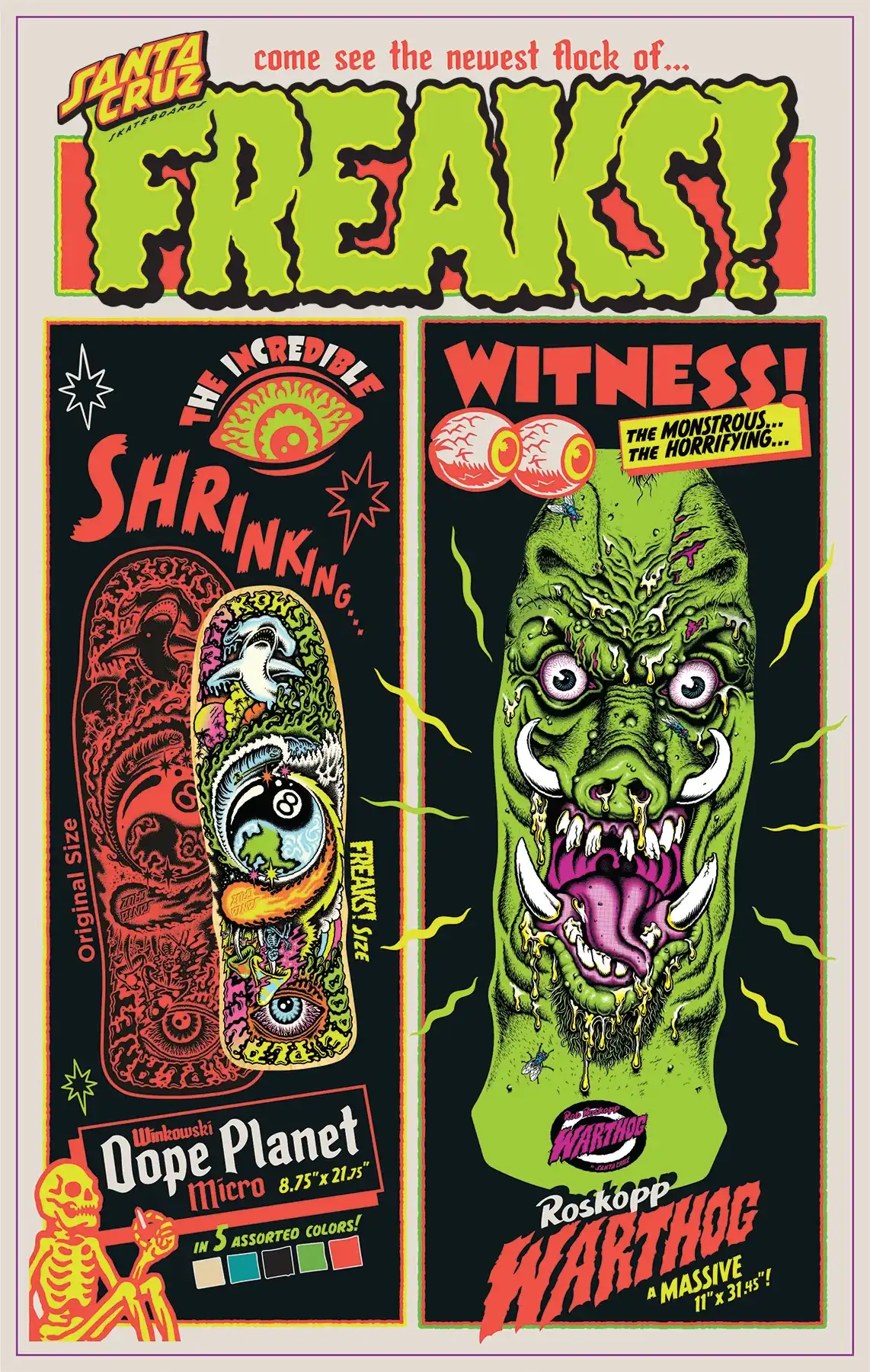 Santa Cruz 11" Rob Roskopp Warthog Freaks Deck.